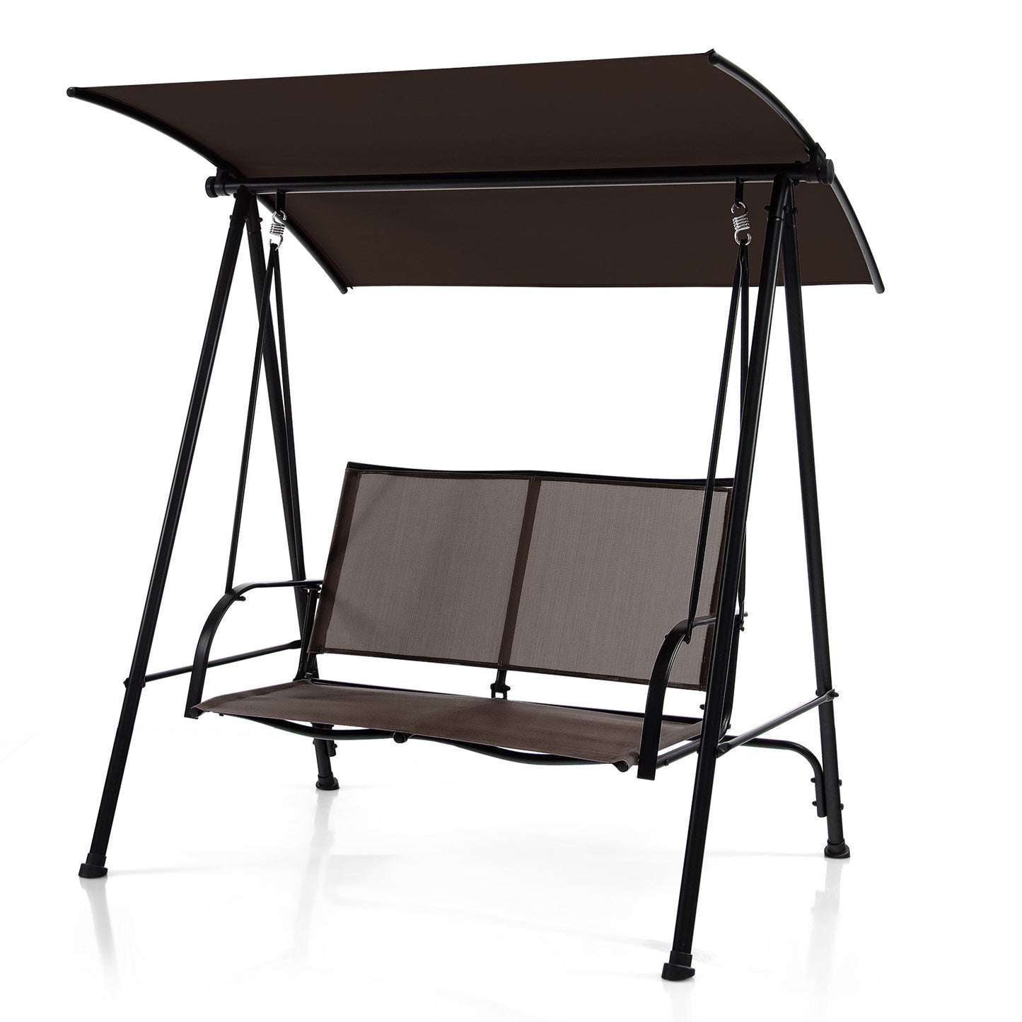 Columpio de exterior con dos asientos y dosel, asiento de tela cómoda y estructura de metal resistente - Marrón