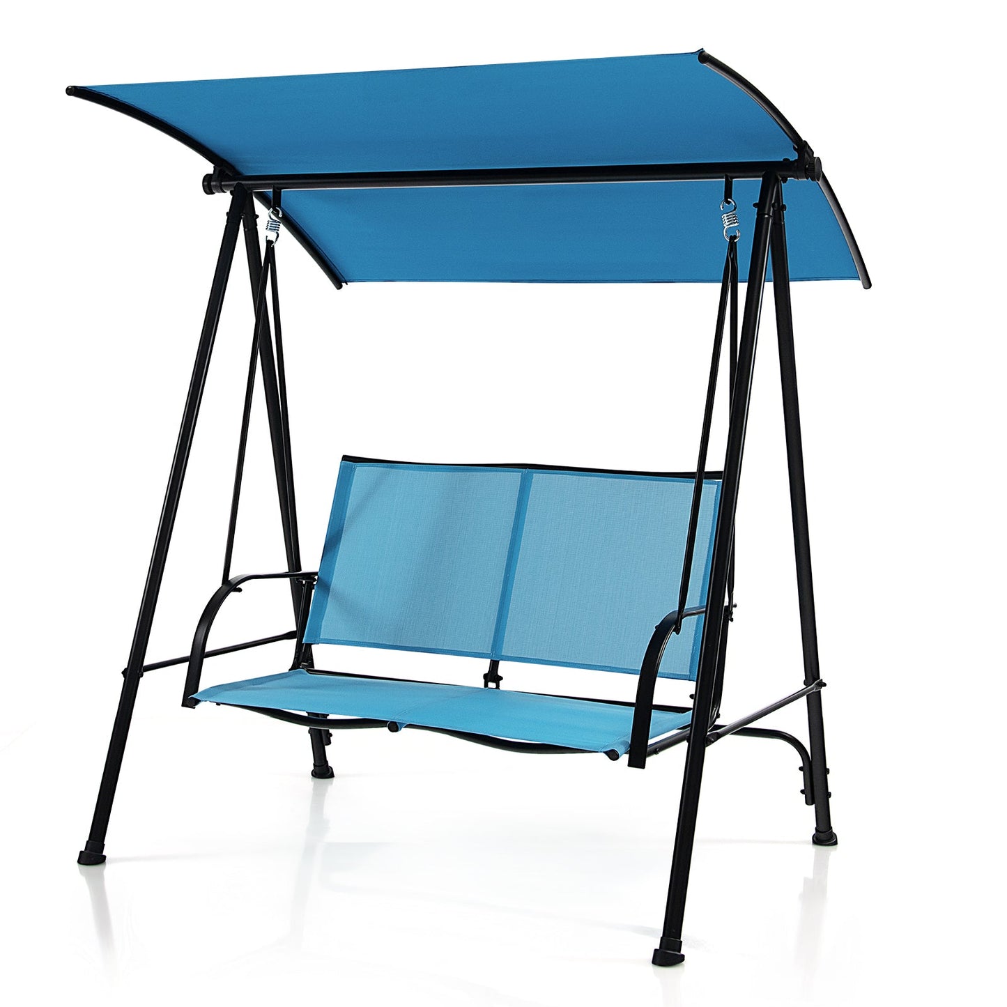 Columpio de exterior con dos asientos y dosel, asiento de tela cómoda y estructura de metal resistente - Marrón