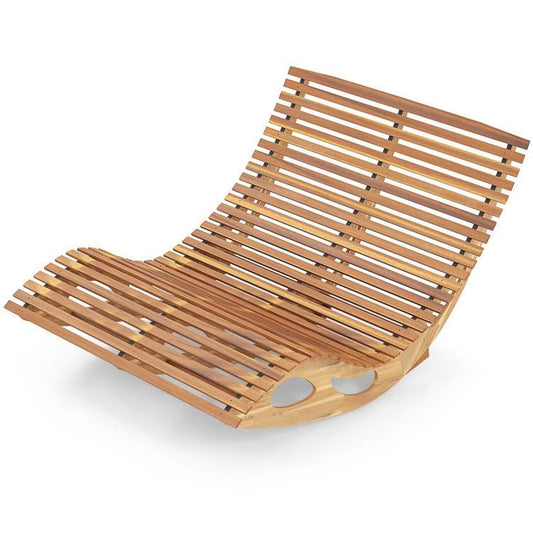 2-Seater Adirondack Slatted Acacia Patio Dual Rocker Sunbed Wood Lounger - Tampa Home & Garden Store