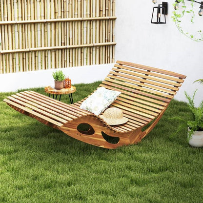 2-Seater Adirondack Slatted Acacia Patio Dual Rocker Sunbed Wood Lounger - Tampa Home & Garden Store