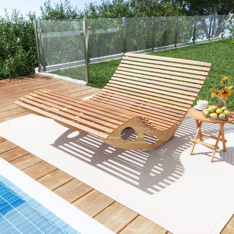 2-Seater Adirondack Slatted Acacia Patio Dual Rocker Sunbed Wood Lounger - Tampa Home & Garden Store
