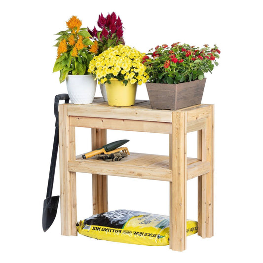 2 Tier Cedar Wood Garden Storage Shelves | Adjustable - Tampa Home & Garden Store