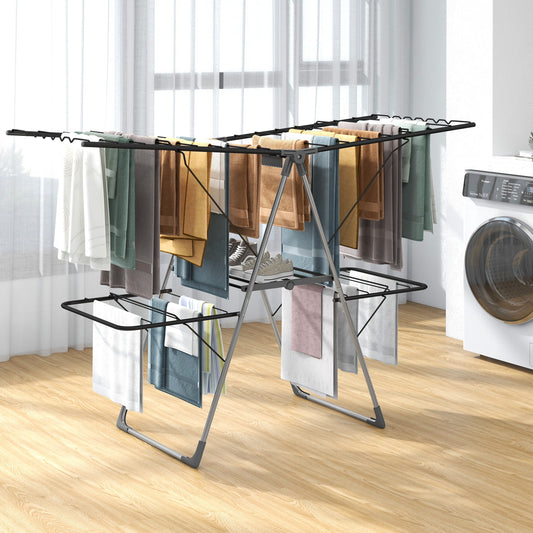 2-Tier Clothes Drying Rack with 33 Drying Rails and Height Adjustable Gullwings - Tampa Home & Garden Store