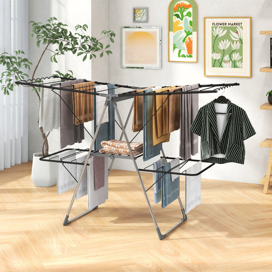 2-Tier Clothes Drying Rack with 33 Drying Rails and Height Adjustable Gullwings - Tampa Home & Garden Store