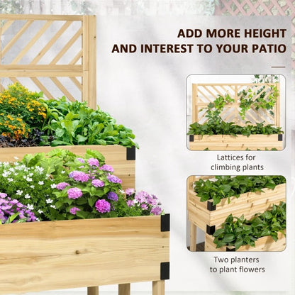2 Tier Self Draining Natural Wood Raised Garden Bed Planter Box with Trellis - Tampa Home & Garden Store
