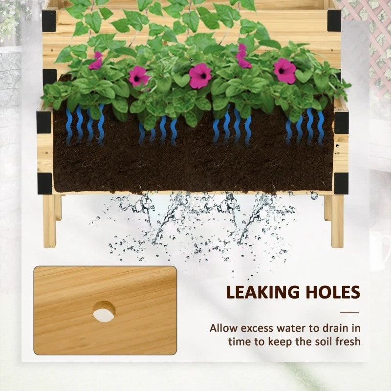 2 Tier Self Draining Natural Wood Raised Garden Bed Planter Box with Trellis - Tampa Home & Garden Store