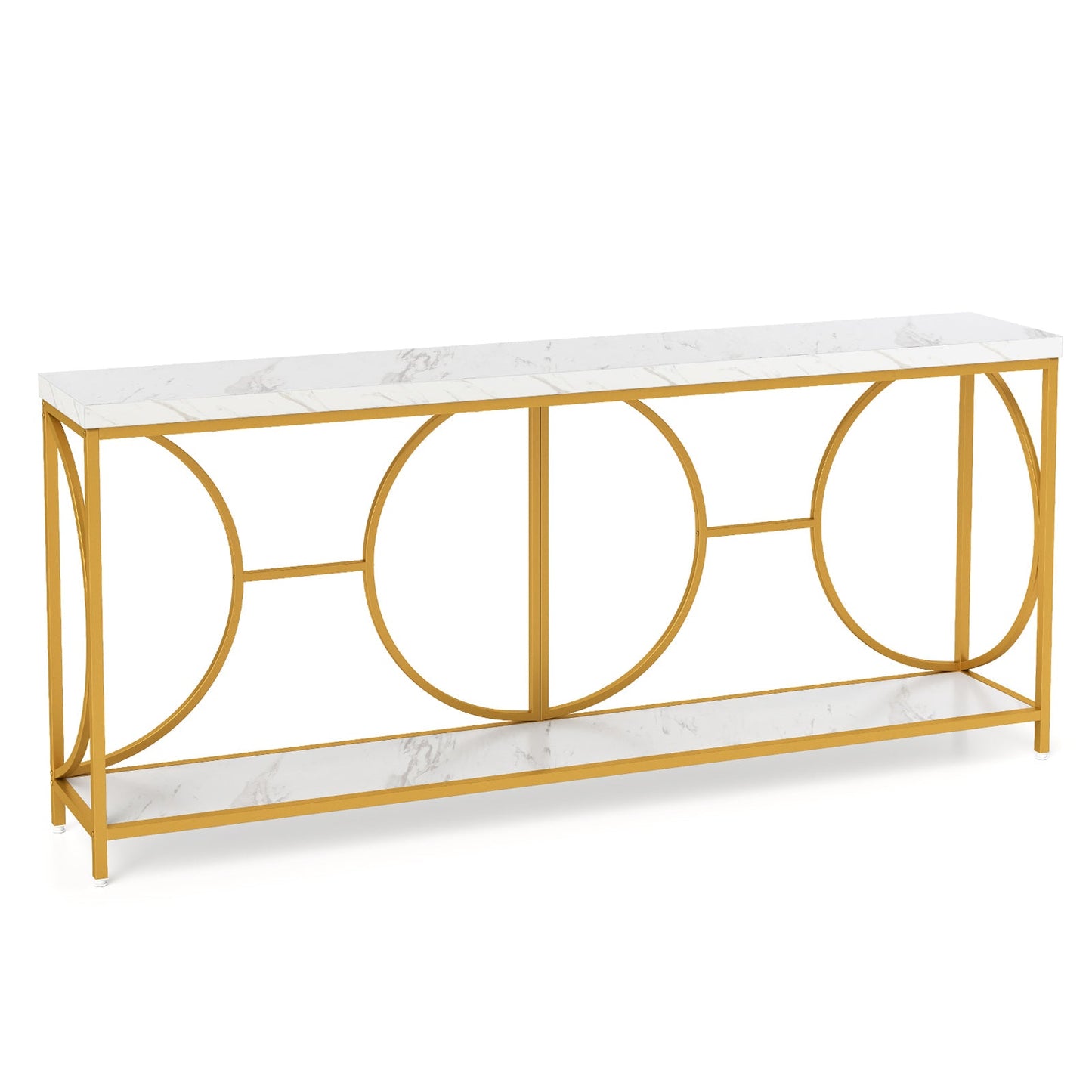 2-Tier Faux Marble Top Console Table with Storage Shelf-White