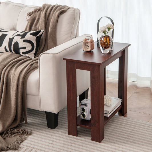 2-Tier Modern Compact End Table with Storage Shelf-Brown - Tampa Home & Garden Store
