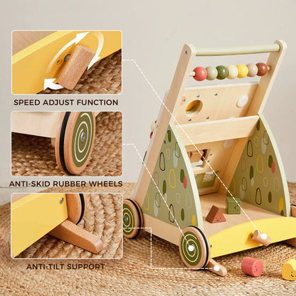 Tiny Land Sage Green Wooden Baby Walker with bead roller top and anti-skid rubber wheels on Tampa Home & Garden Store