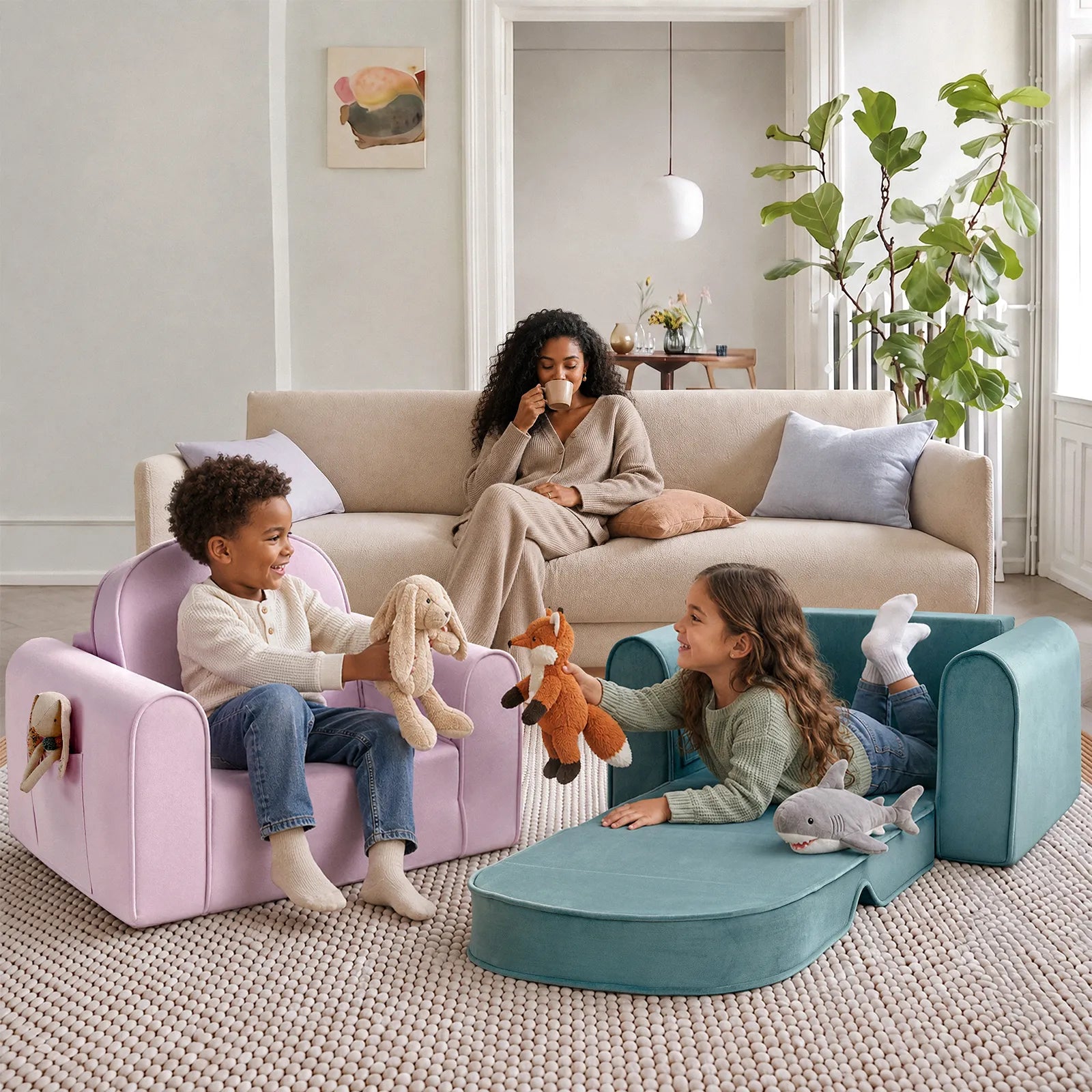 Tiny Land GentleSnug Kids Sofa Chair set of 3 in pink and teal by Tiny Land INC for play sofas on Tampa Home & Garden Store