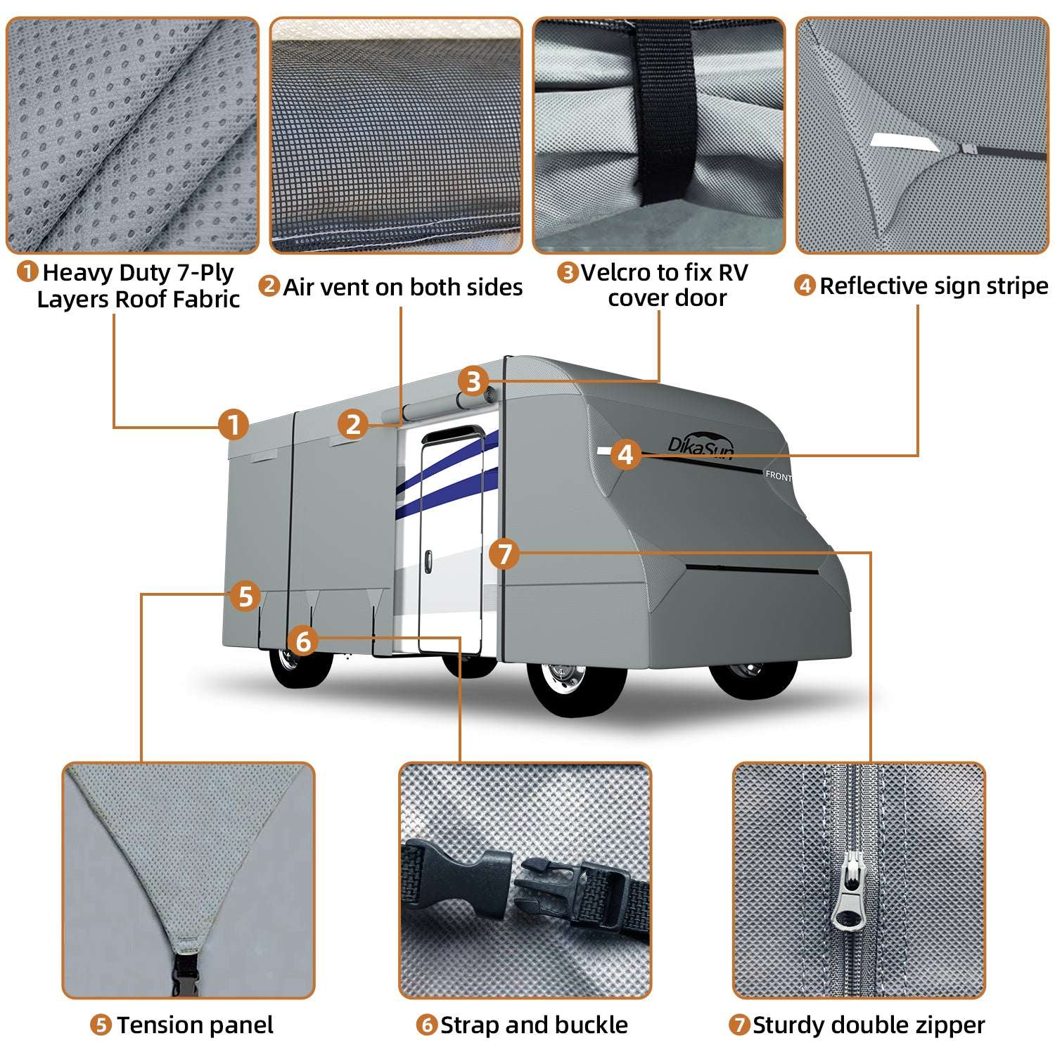 Dikasun Outdoor 7-layer Class C RV cover with tear-resistant ripstop fabric and air vents on Tampa Home & Garden Store
