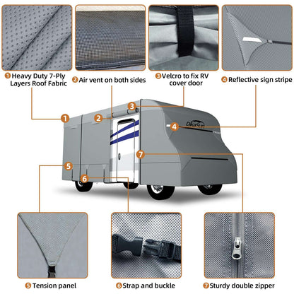Dikasun Outdoor 7-layer Class C RV cover with tear-resistant ripstop fabric and air vents on Tampa Home & Garden Store
