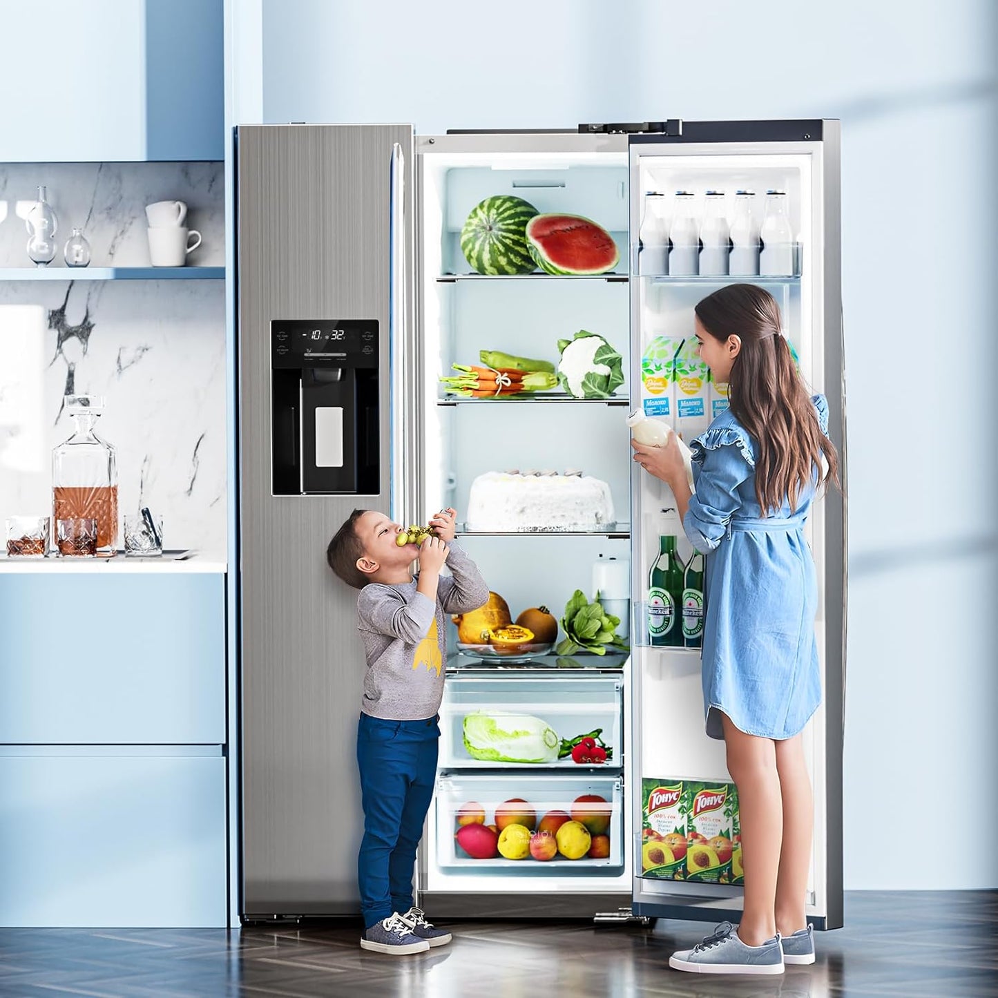Réfrigérateur encastrable côte à côte de 91 cm (36 po) et de 566 litres (20,01 pi³) avec congélateur et machine à glaçons inclus 