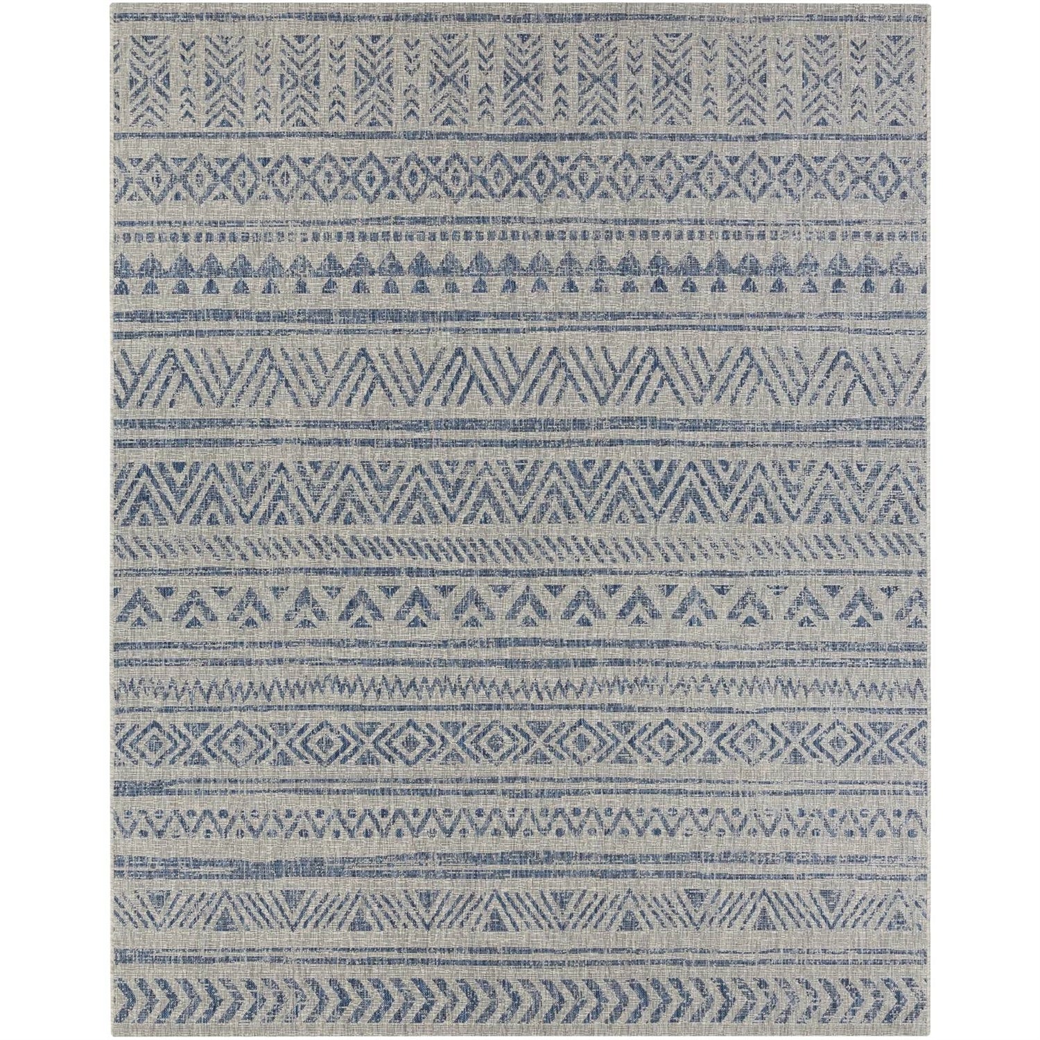 2 ft. x 3 ft. Blue Grey Chevron Coastal Boho Style Indoor Outdoor Area Rug - Tampa Home & Garden Store