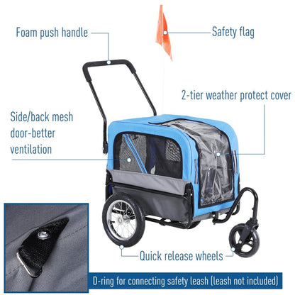 2-in-1, 3 Wheel Pet Jogging Stroller Bike Trailer - Tampa Home & Garden Store