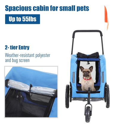 2-in-1, 3 Wheel Pet Jogging Stroller Bike Trailer - Tampa Home & Garden Store