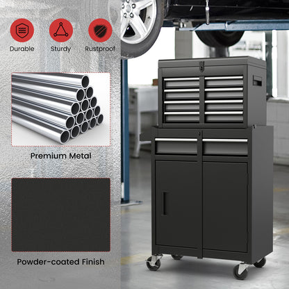 2-in-1 Tool Chest and Cabinet with 5 Sliding Drawers-Black