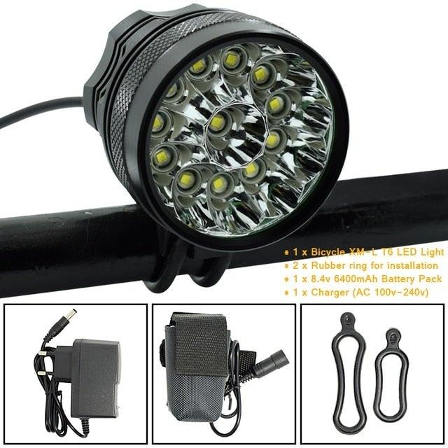 Stevvex 2-in-1 bicycle headlight with 16-LED and 6400mAh/8400mAh battery pack, bar mount, 3 modes on Tampa Home & Garden Store