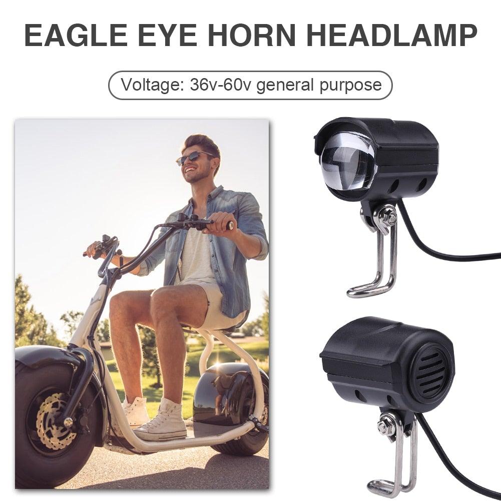 Stevvex Eagle Eye Headlamp 2-in-1 front light and horn for bicycles; black waterproof with bracket on Tampa Home & Garden Store
