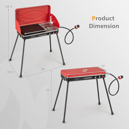 2-in-1 gas camping grill and stove GemGear red portable two-piece set on Tampa Home & Garden Store