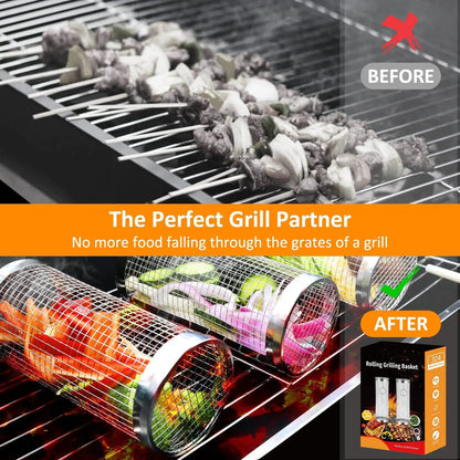 Rolling Grill Basket Stainless Steel for Outdoor