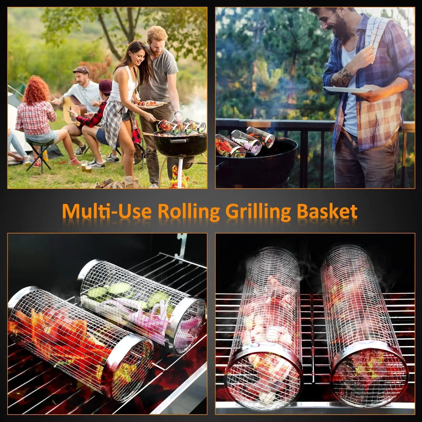 Rolling Grill Basket Stainless Steel for Outdoor
