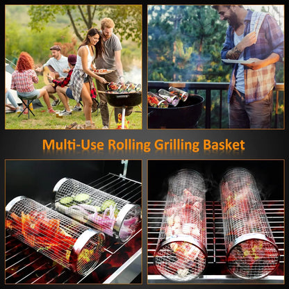Rolling Grill Basket Stainless Steel for Outdoor