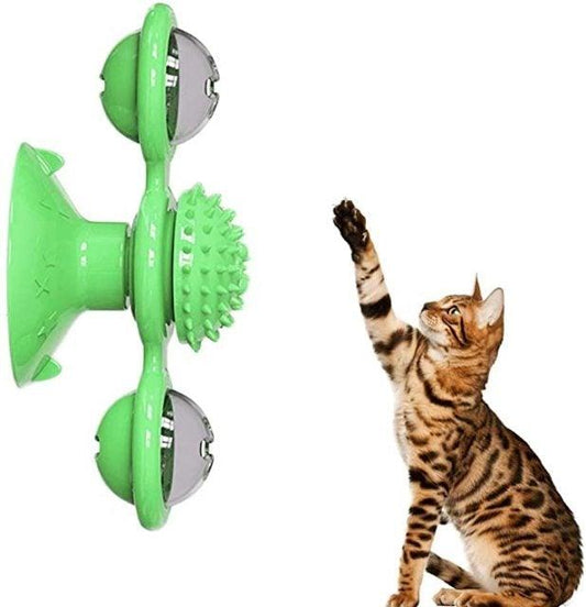 2-pc green Stevvex interactive cat windmill toy with suction cups and bristle brush on Tampa Home & Garden Store