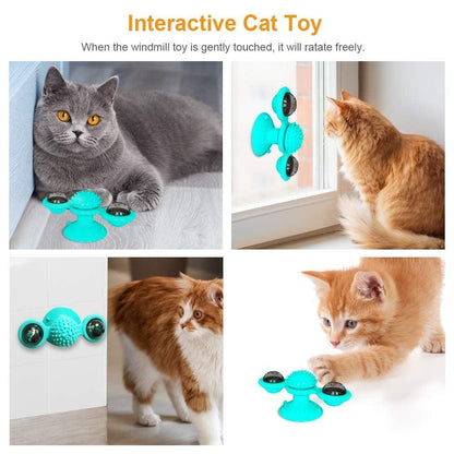 2pc interactive cat toy windmill Stevvex turquoise with suction cups for scratching and grooming on Tampa Home & Garden Store