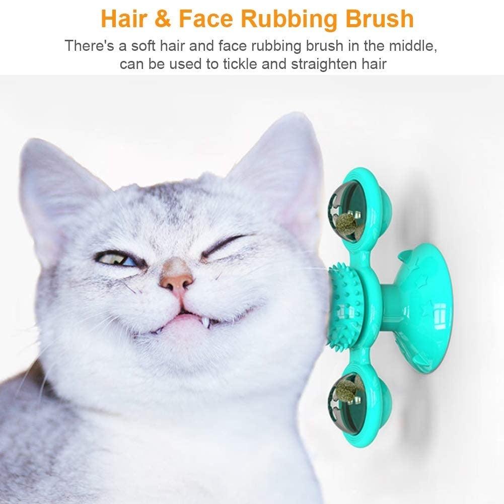 Stevvex 2-Pcs Interactive Cat Toy Windmill with turquoise suction cups for grooming play on Tampa Home & Garden Store