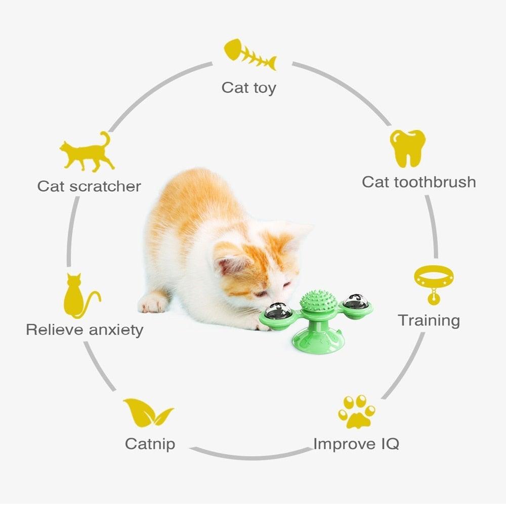 Stevvex 2-pc interactive cat toy windmill set, green rotating platform with catnip on Tampa Home & Garden Store
