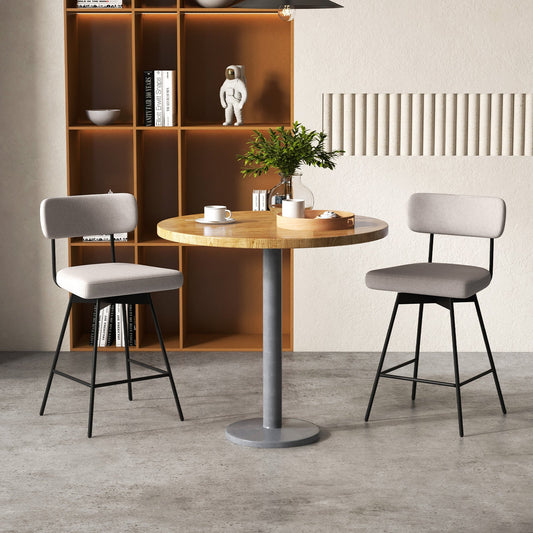 25 Inch 2-Piece Modern Upholstered Bar Stools with Back and Footrests-Beige - Tampa Home & Garden Store
