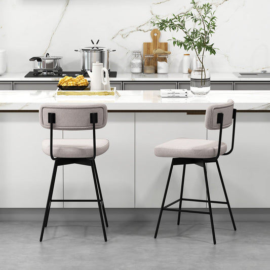 25 Inch 2-Piece Modern Upholstered Bar Stools with Back and Footrests-Beige - Tampa Home & Garden Store
