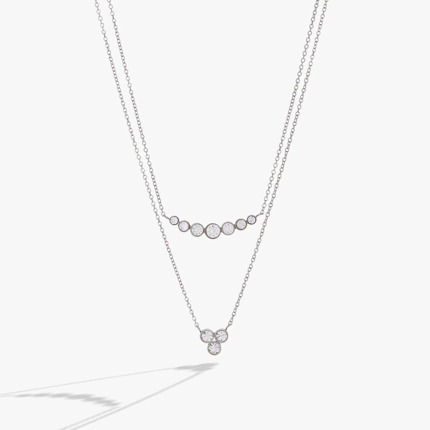 Double-Layer Crystal Necklace by ALEX AND ANI with bezel-set circles on silver chains on Tampa Home & Garden Store