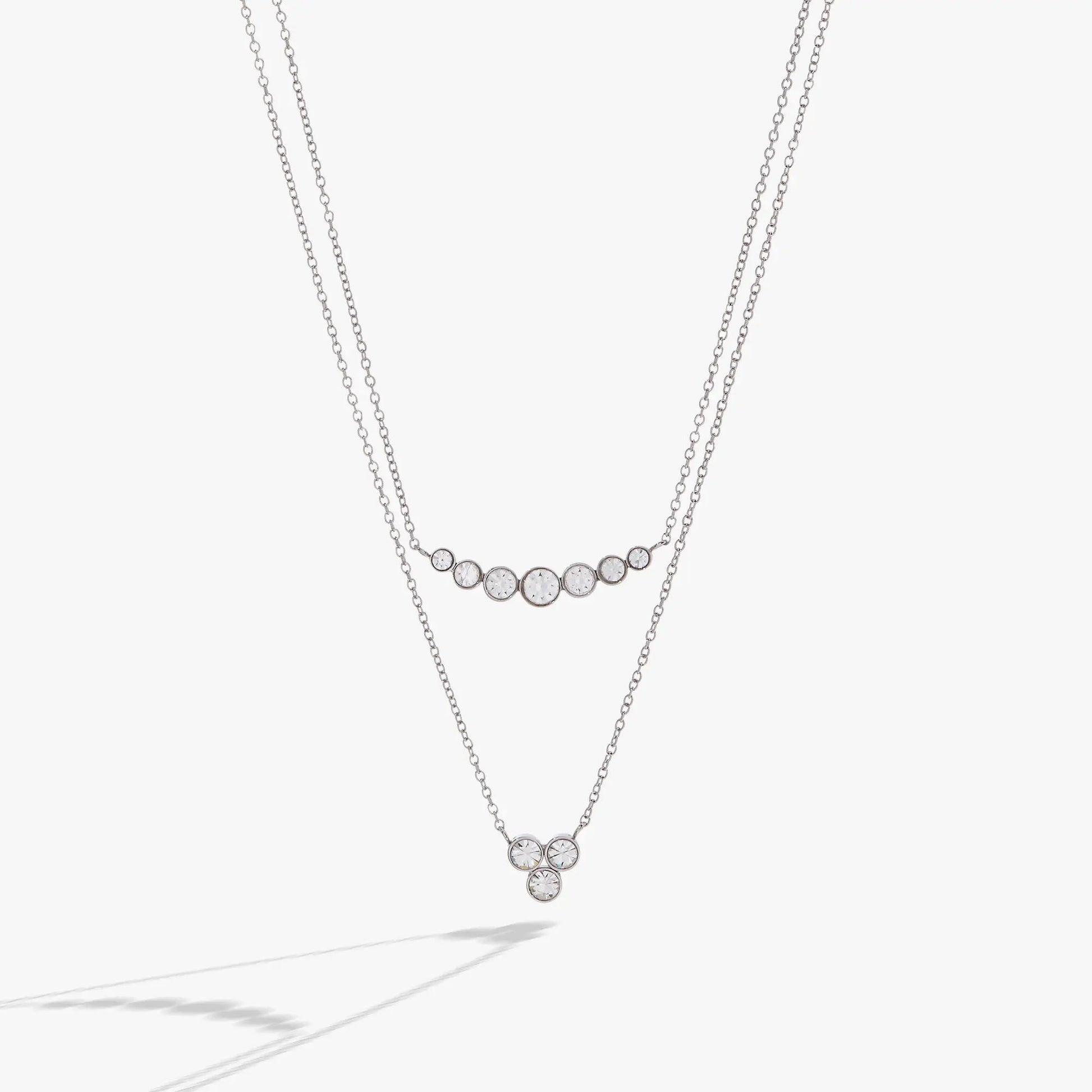 Double-Layer Crystal Necklace by ALEX AND ANI with bezel-set circles on silver chains on Tampa Home & Garden Store