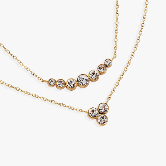 Double-Layer Crystal Necklace by ALEX AND ANI, gold-tone chain with clear crystals on Tampa Home & Garden Store
