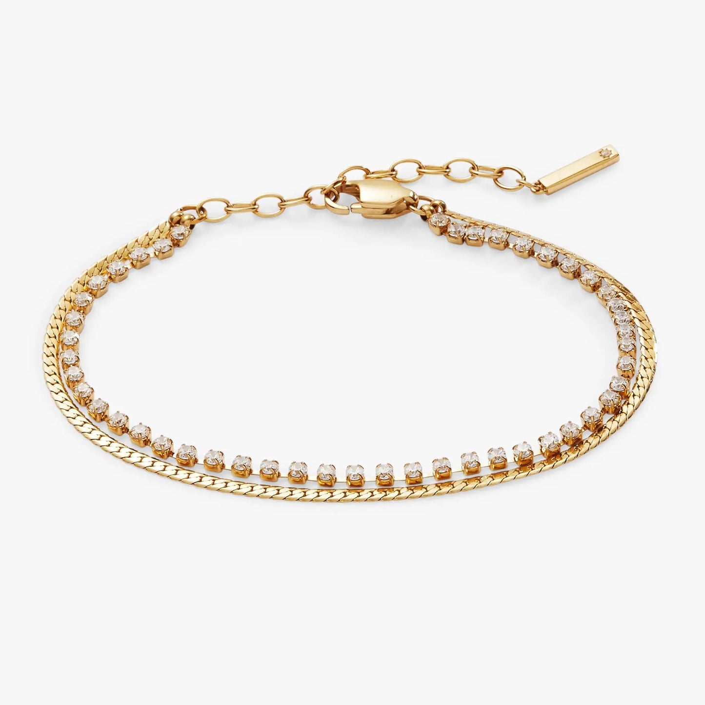 Gold-tone double-strand crystal tennis chain bracelet by ALEX AND ANI with lobster clasp on Tampa Home & Garden Store