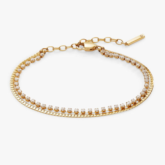 Gold-tone double-strand crystal tennis chain bracelet by ALEX AND ANI with lobster clasp on Tampa Home & Garden Store