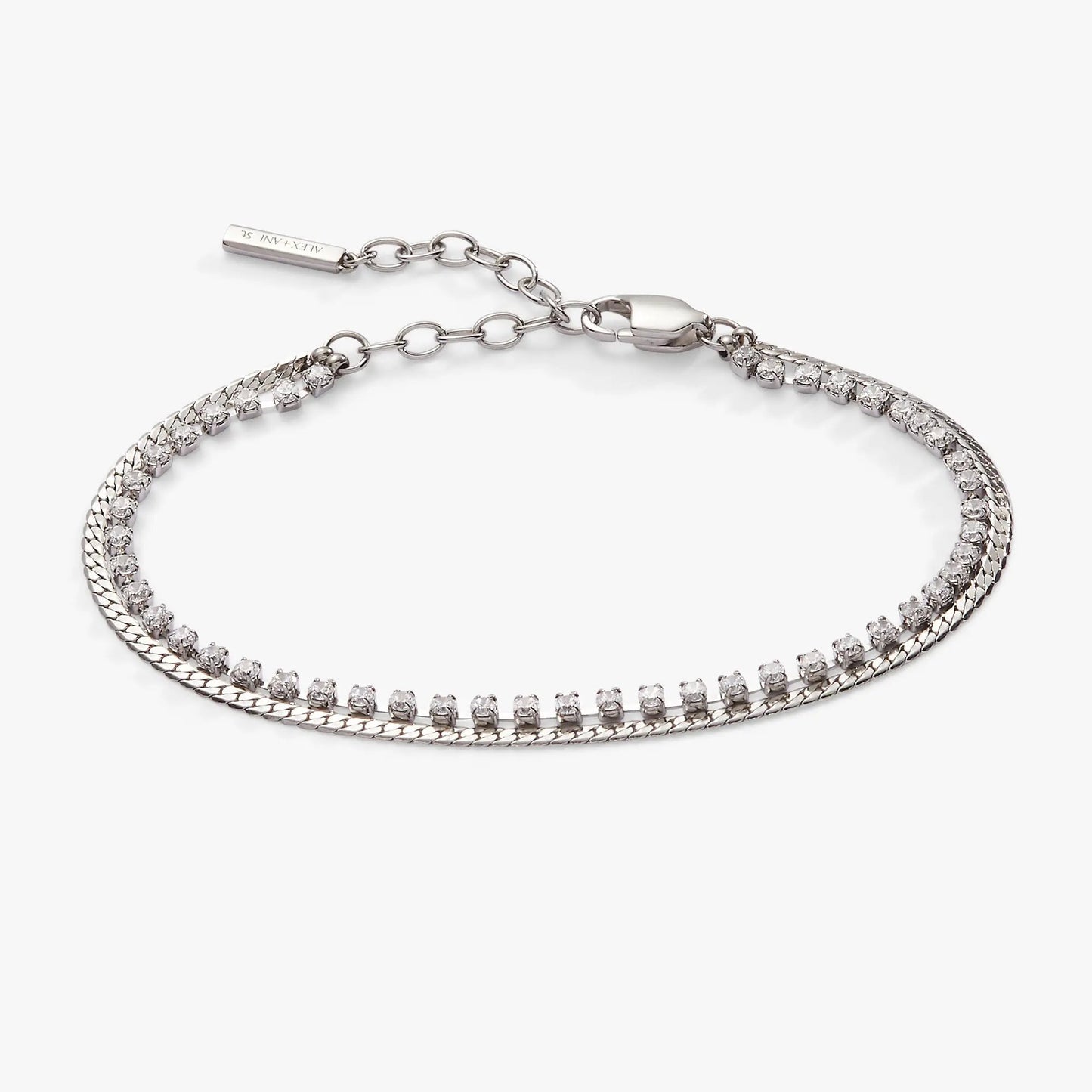 Double Strand Crystal Tennis Chain Bracelet by ALEX AND ANI in silver tone with crystals on Tampa Home & Garden Store
