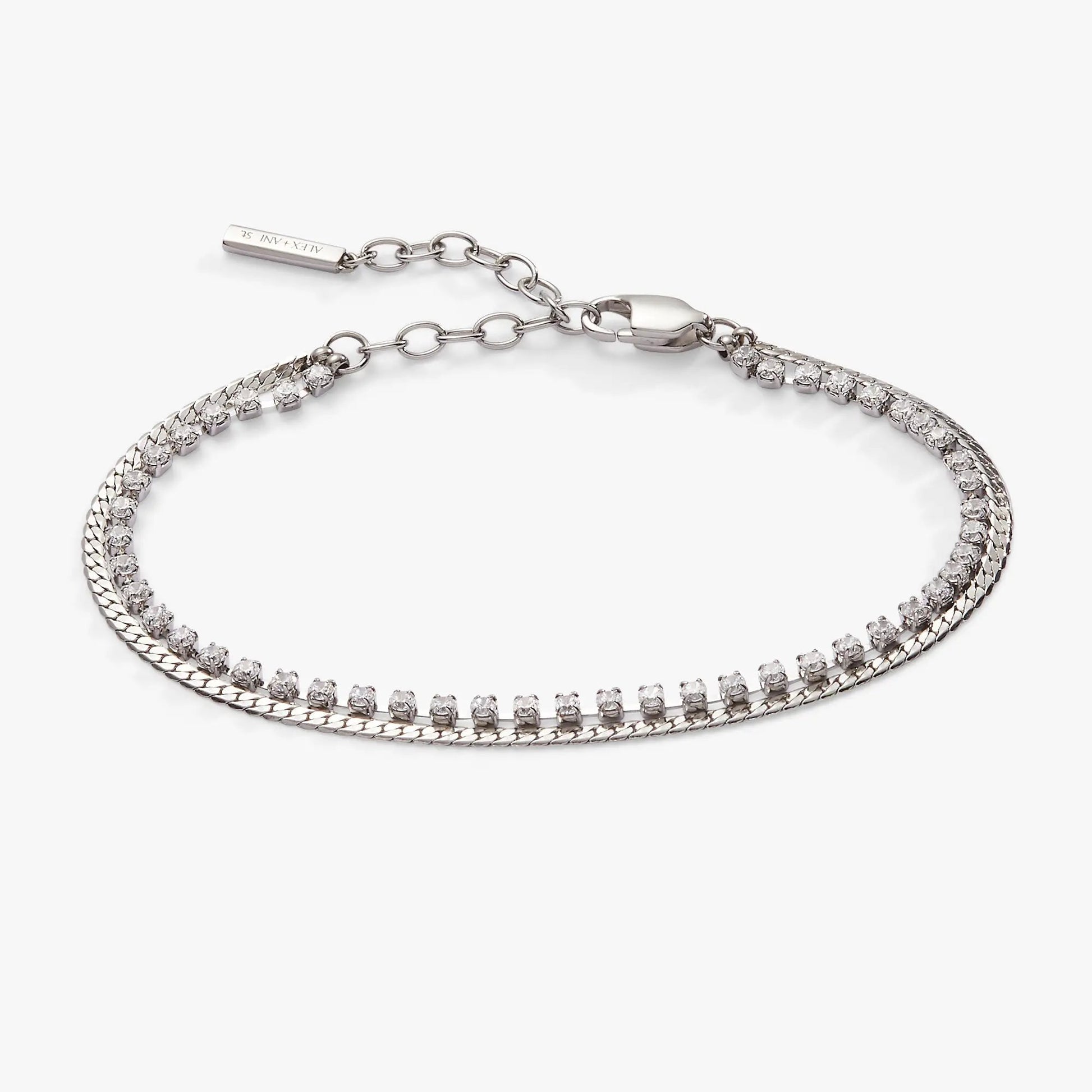 Double Strand Crystal Tennis Chain Bracelet by ALEX AND ANI in silver tone with crystals on Tampa Home & Garden Store
