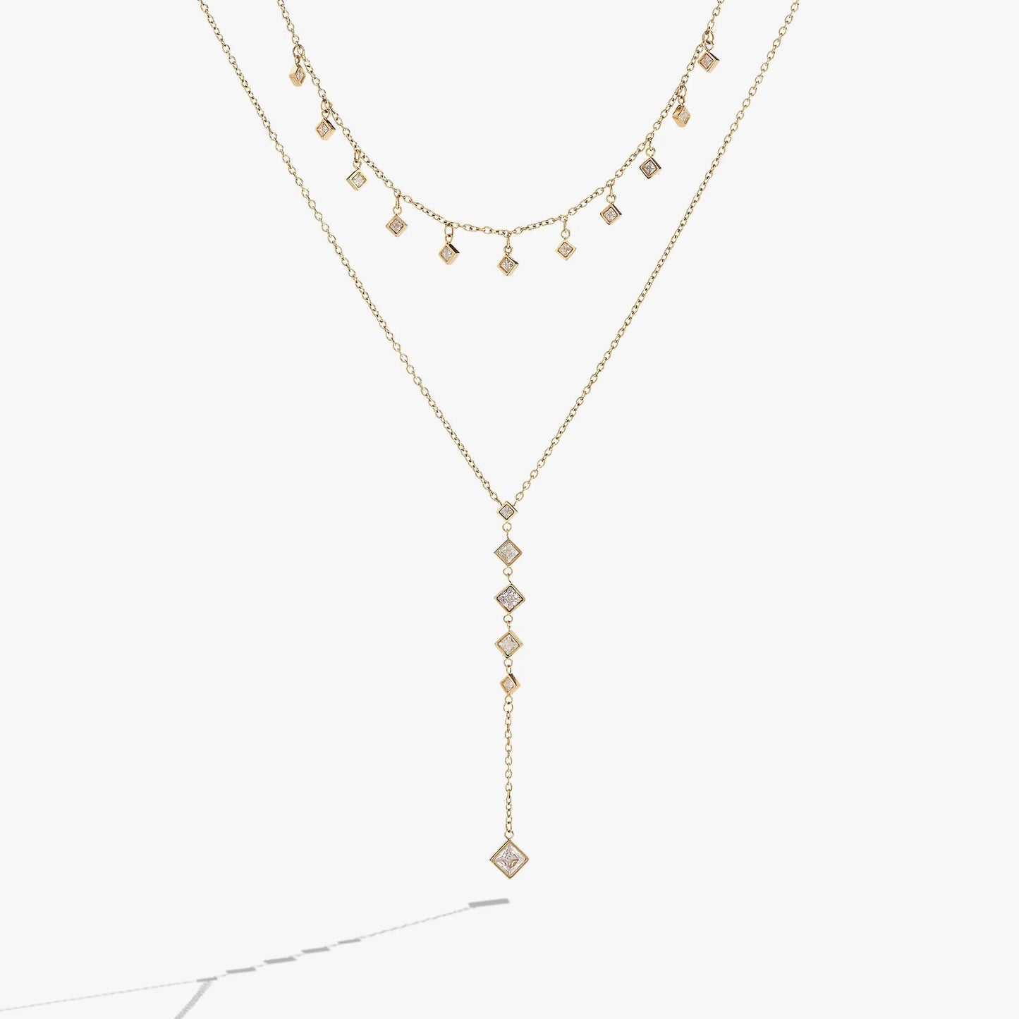 Two-Layered Princess Cut Crystal Necklace gold-tone with square crystal charms by ALEX AND ANI on Tampa Home & Garden Store