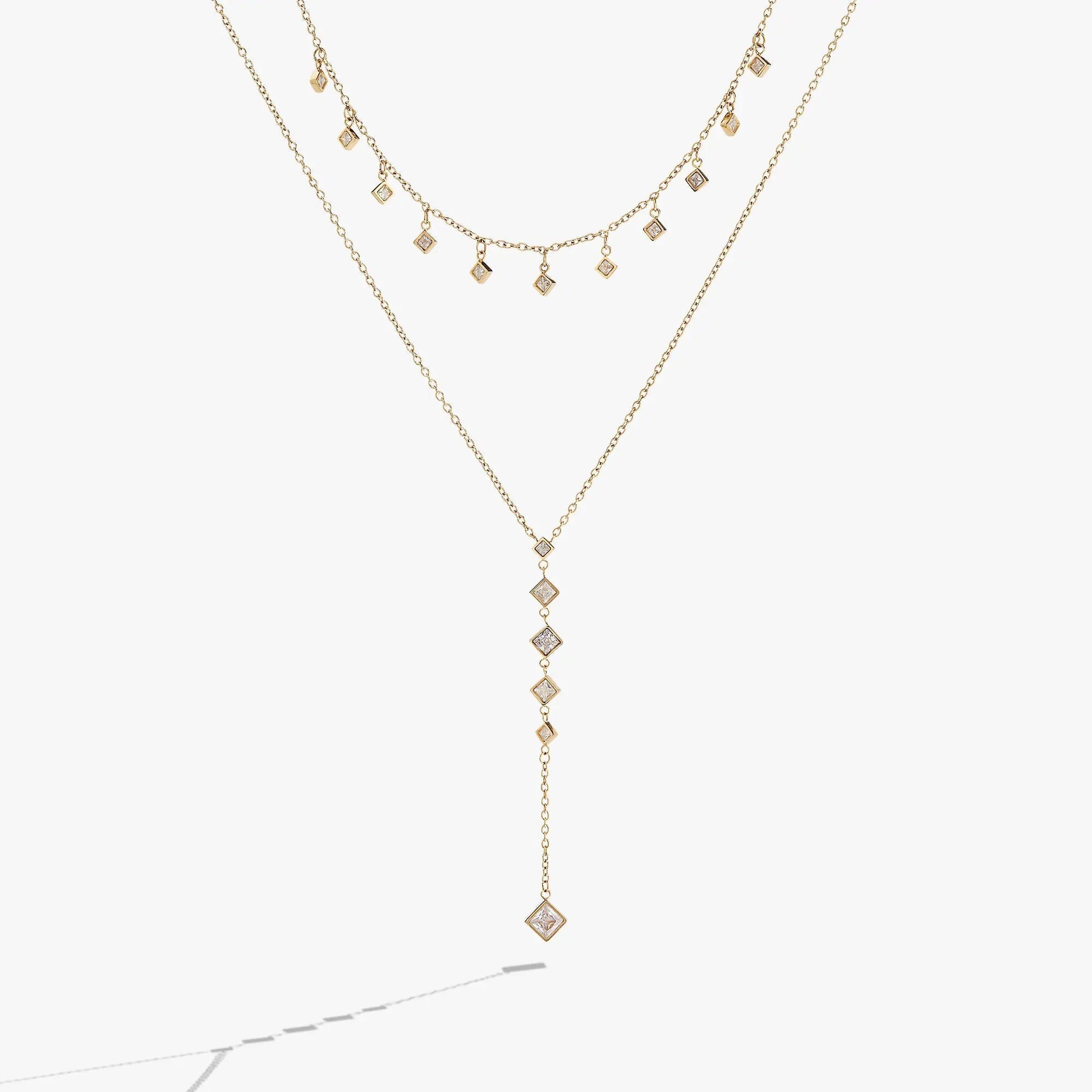 Two-Layered Princess Cut Crystal Necklace gold-tone with square crystal charms by ALEX AND ANI on Tampa Home & Garden Store