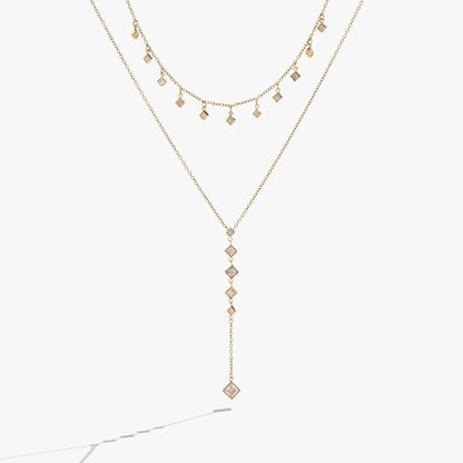 Two-Layered Princess Cut Crystal Necklace gold-tone with square crystal charms by ALEX AND ANI on Tampa Home & Garden Store