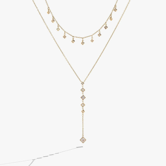 Two-Layered Princess Cut Crystal Necklace gold-tone with square crystal charms by ALEX AND ANI on Tampa Home & Garden Store