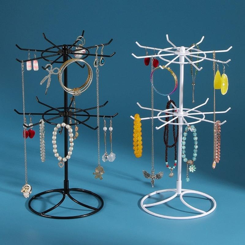 2-Tier rotary jewelry stands in black and white by Stevvex, displaying necklaces and bracelets on Tampa Home & Garden Store