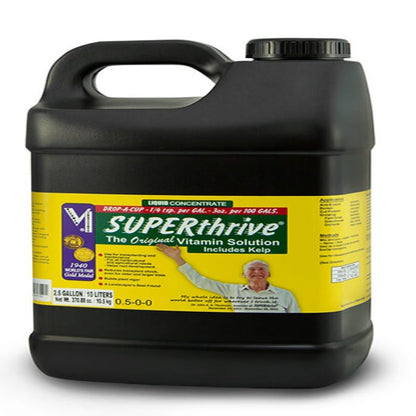 Superthrive liquid plant nutrients fertilizer Rivendell 2.5 gal jug with yellow label on Tampa Home & Garden Store