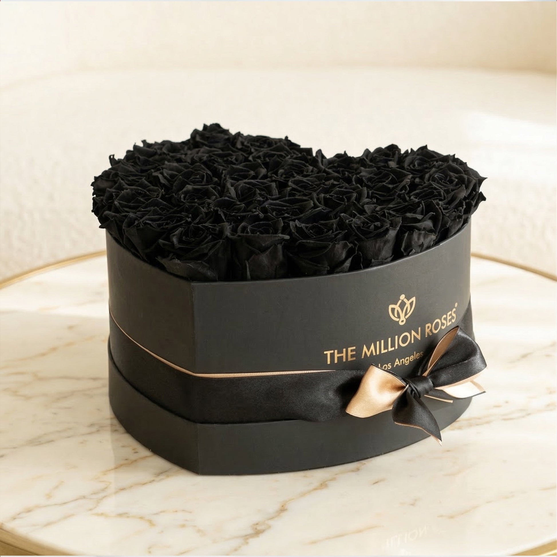 Heart Black Box with black rose petals, The Million Roses on Tampa Home & Garden Store