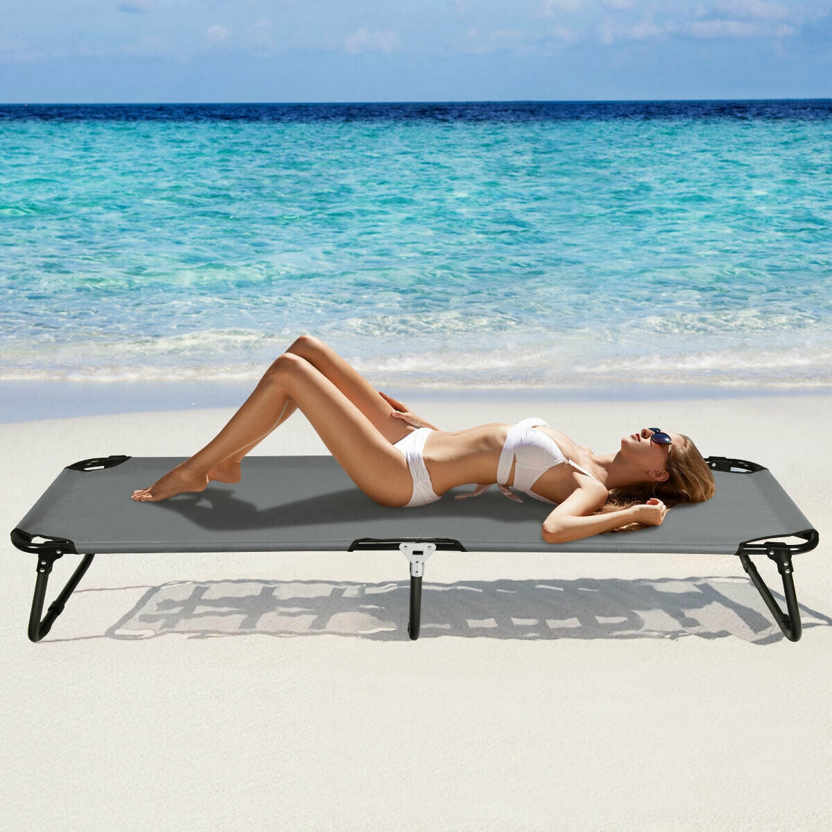 GemGear outdoor folding camping cot black on beach on Tampa Home & Garden Store