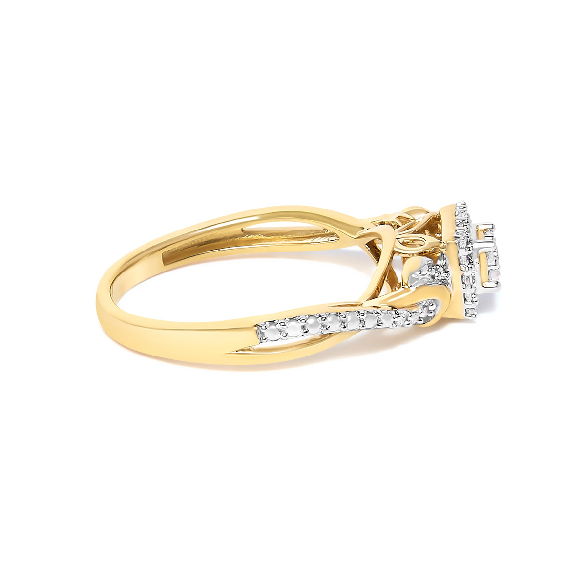 10K yellow gold twisted-shank diamond halo engagement ring I-J color, I3 clarity, 1/10 cttw, size 7 on Tampa Home & Garden Store