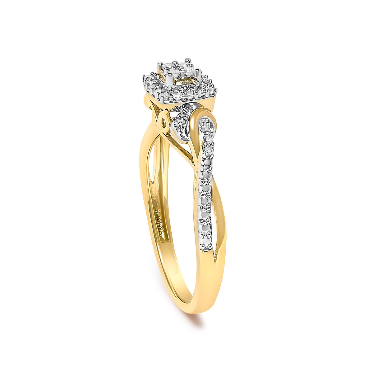 Engagement ring 10K yellow gold twisted shank diamond halo pavé band size 7 by Bids.com on Tampa Home & Garden Store